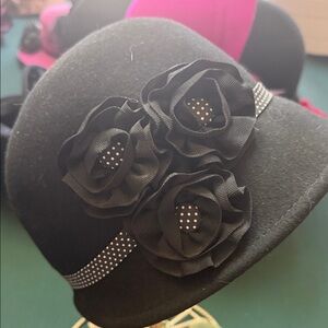 Scala Black Hat with Floral Accents-polkadot band